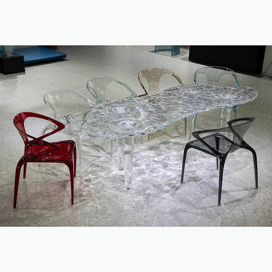 MPSP Water ripple transparent resin dining table and colorful art chairs set