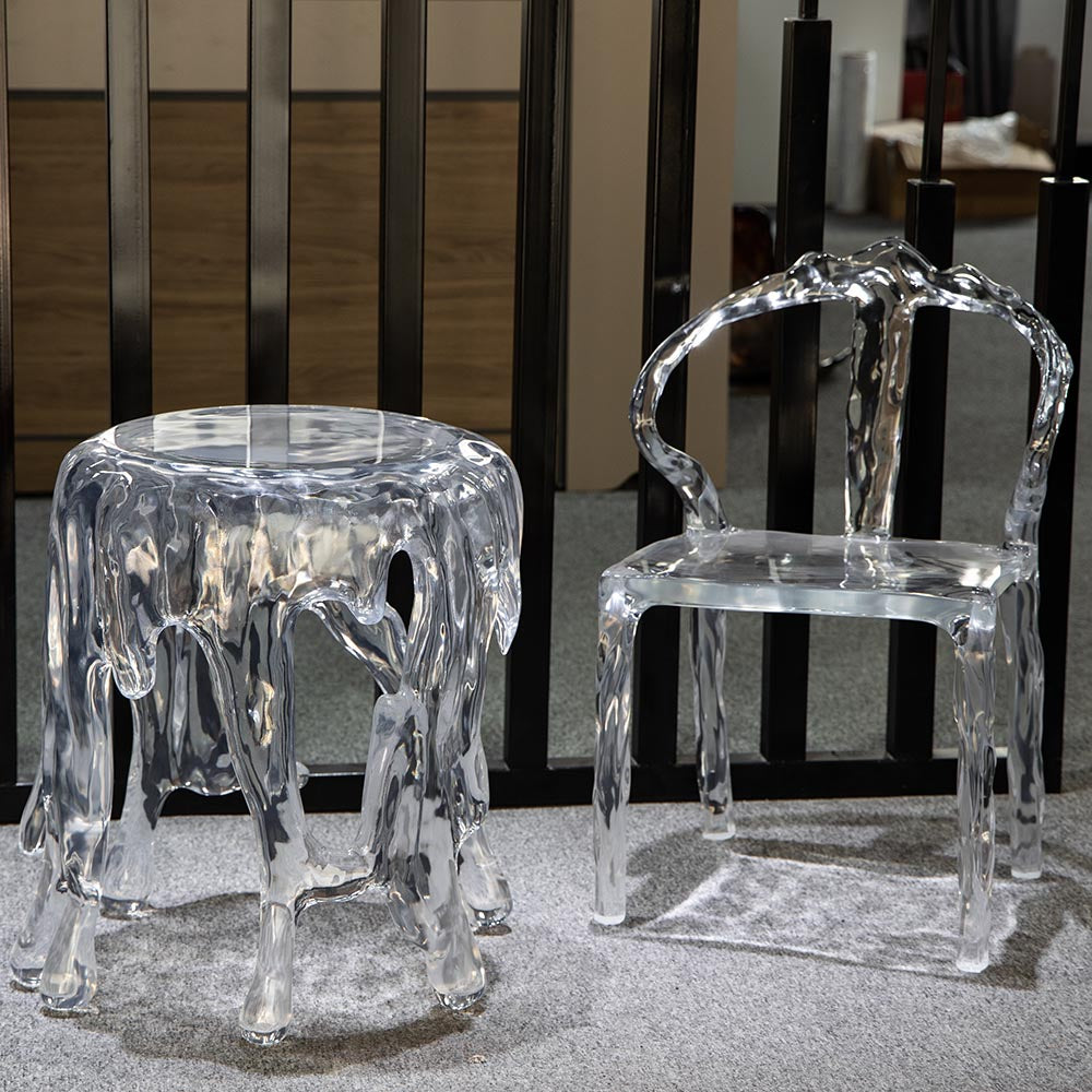 MPSP Solidified Water Drop Transparent Resin Chair and Side Table Set